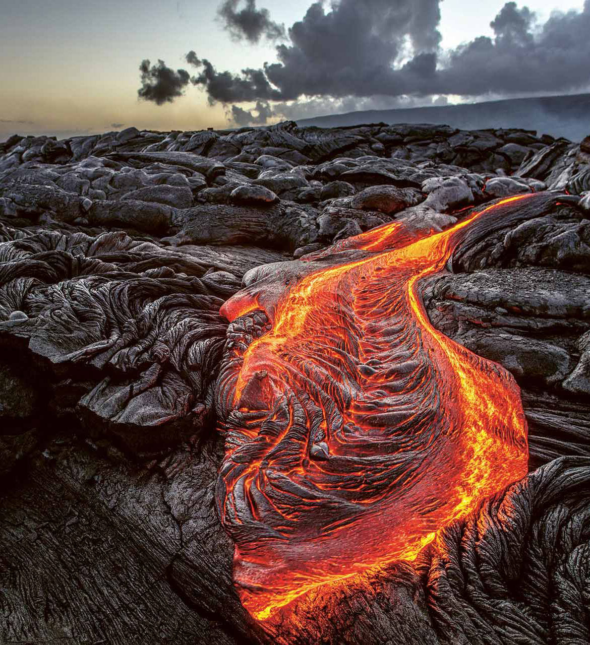 Black surface on which lava is streaming